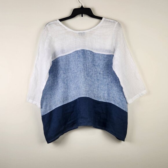 Dea Positano Size M 100% Linen Relaxed Fit Lagenlook Minimalist 3/4 Sleeve Top - Picture 3 of 4